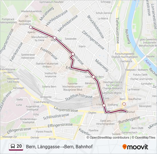 Plan de la ligne 20 de bus