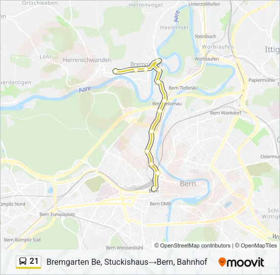 Plan de la ligne 21 de bus