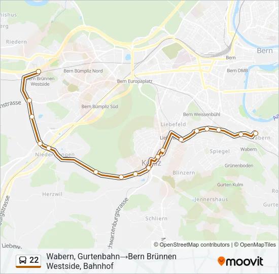 Plan de la ligne 22 de bus