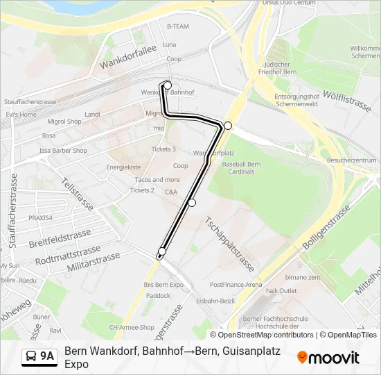 9A Route: Fahrpläne, Haltestellen & Karten - Bern Wankdorf, Bahnhof‎→ ...