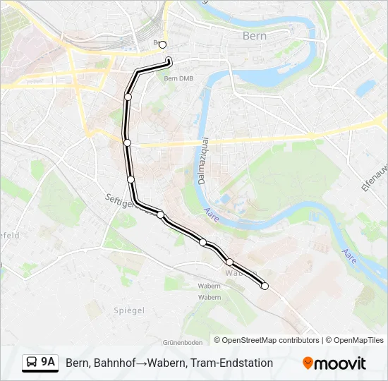 Plan de la ligne 9A de bus