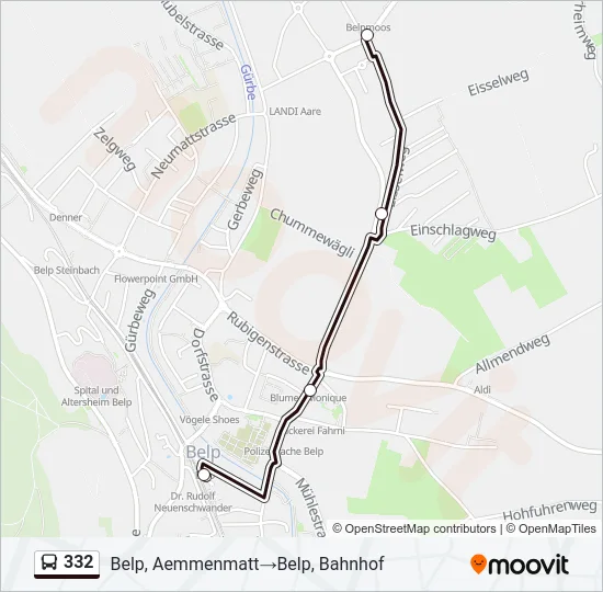Plan de la ligne 332 de bus