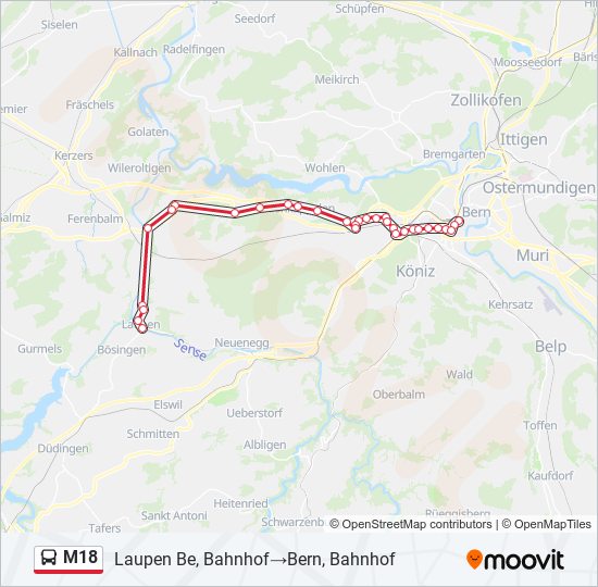 Plan de la ligne M18 de bus