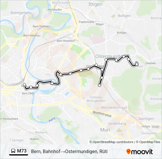 Plan de la ligne M73 de bus