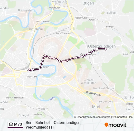 M73 Bus Line Map