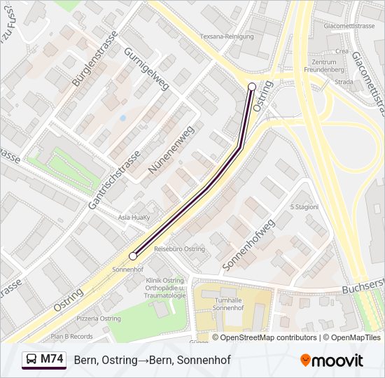 M74 Bus Line Map