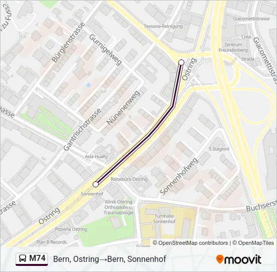 M74 Bus Line Map