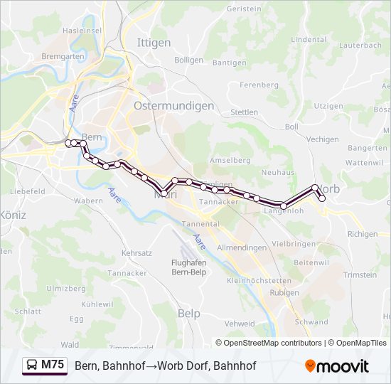 M75 bus Line Map