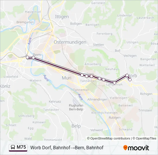 M75 Bus Line Map