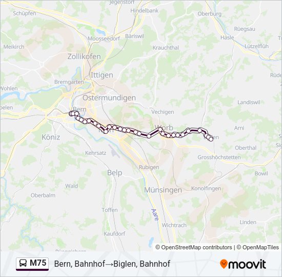 M75 Bus Line Map