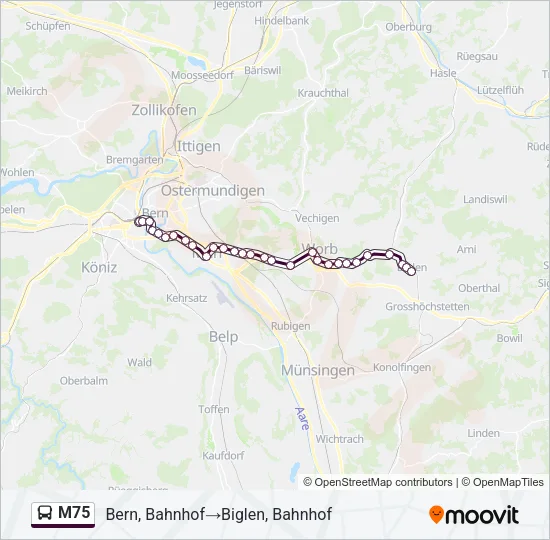 M75 Bus Line Map