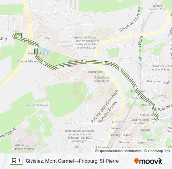 Plan de la ligne 1 de bus