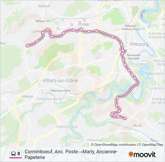 Plan de la ligne 8 de bus