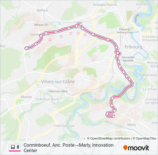 Plan de la ligne 8 de bus