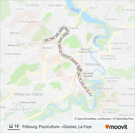Plan de la ligne 10 de bus