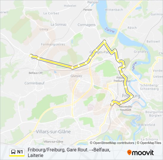 N1 Bus Line Map