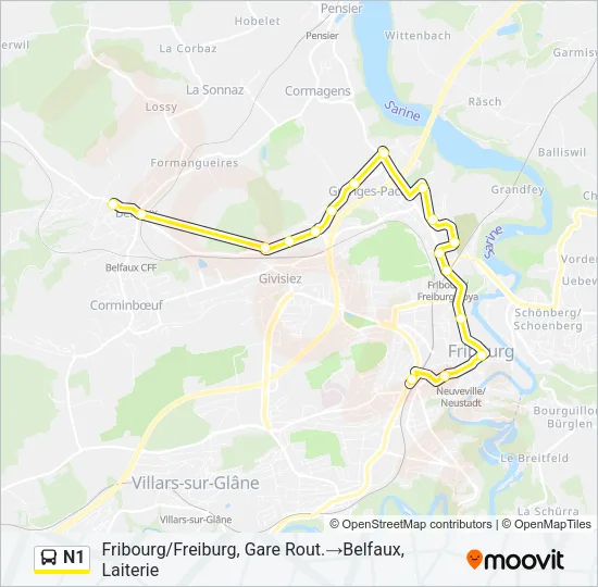 N1 Bus Line Map