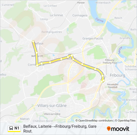 N1 Bus Line Map