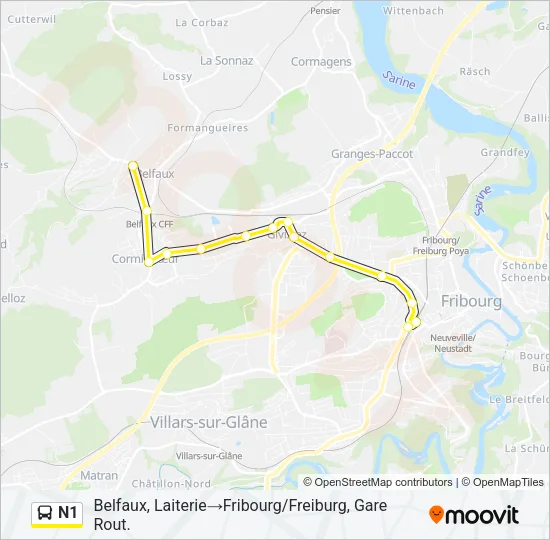 N1 Bus Line Map