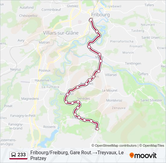 Plan de la ligne 233 de bus