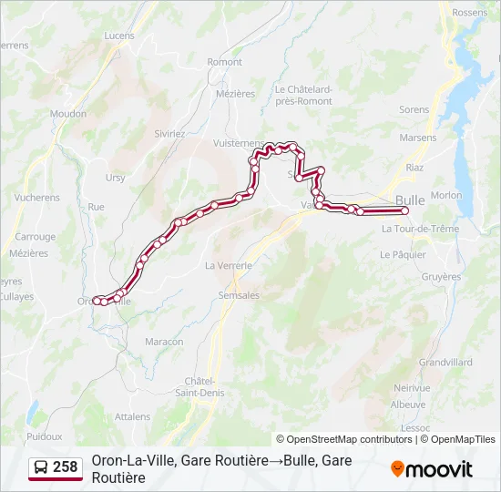 Plan de la ligne 258 de bus