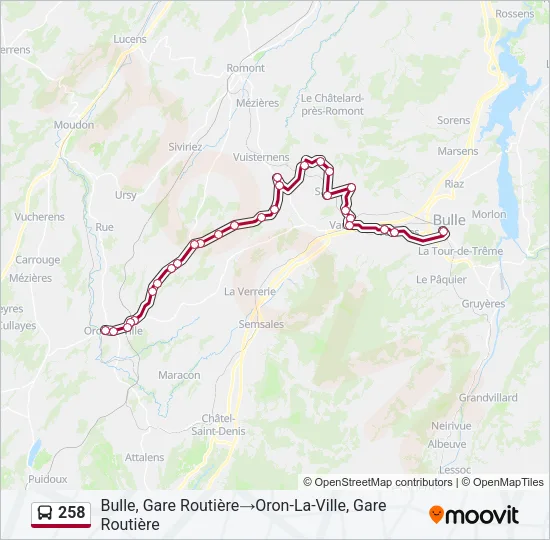 Plan de la ligne 258 de bus