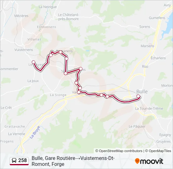 Plan de la ligne 258 de bus