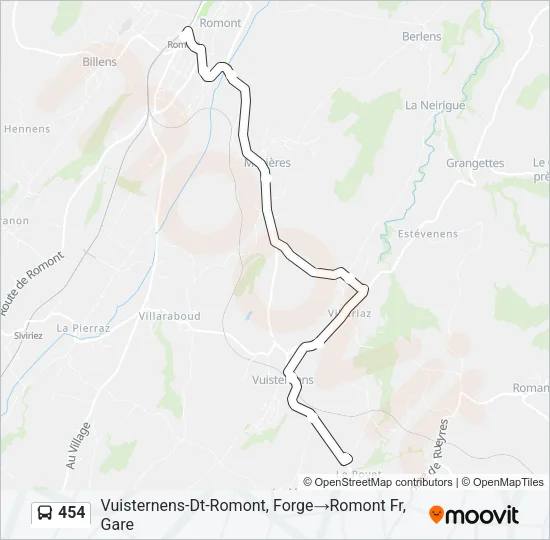 Plan de la ligne 454 de bus