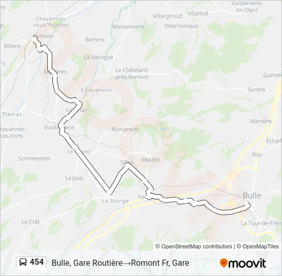 Plan de la ligne 454 de bus
