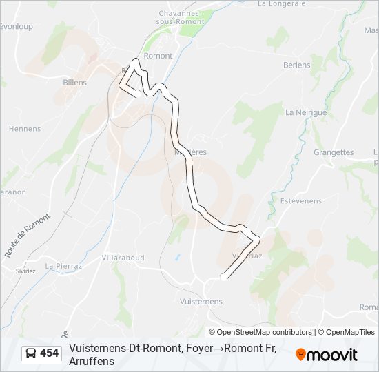 Plan de la ligne 454 de bus