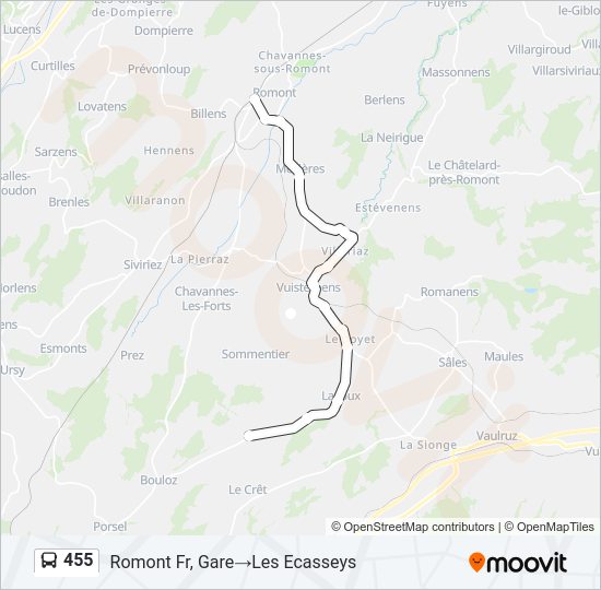 Plan de la ligne 455 de bus