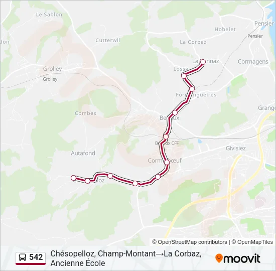 Plan de la ligne 542 de bus