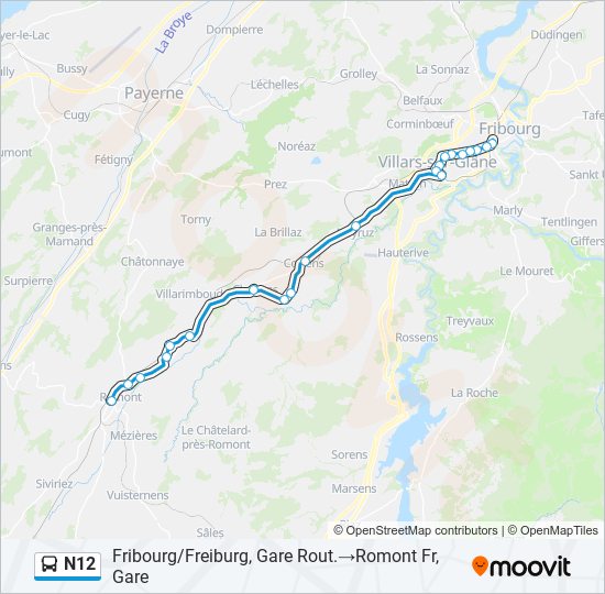 Plan de la ligne N12 de bus