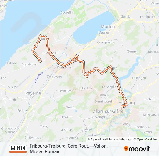 Plan de la ligne N14 de bus