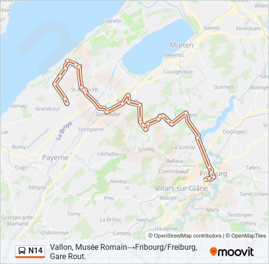 Plan de la ligne N14 de bus