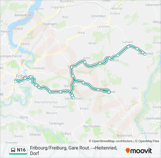 Plan de la ligne N16 de bus