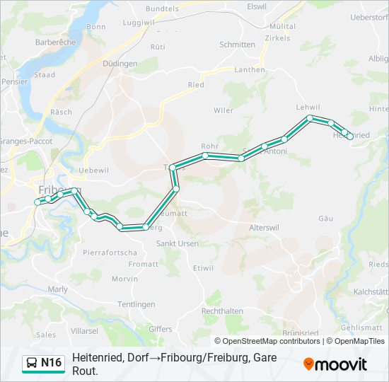 N16 bus Line Map