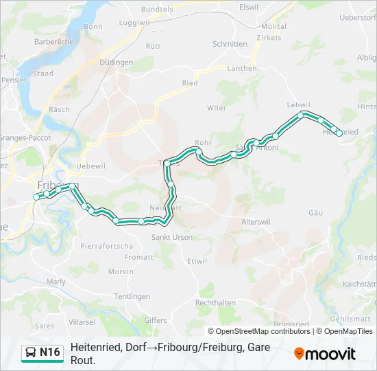 N16 Bus Line Map