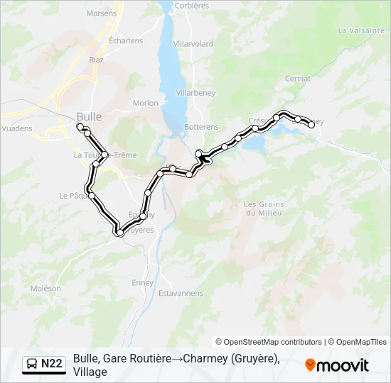 Plan de la ligne N22 de bus