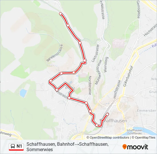 N1 Bus Line Map