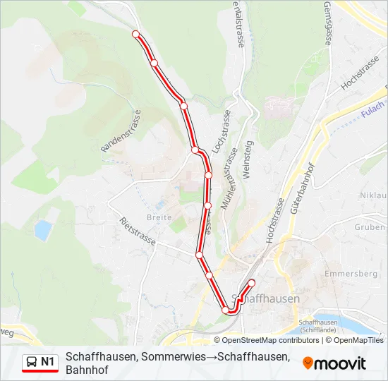 N1 Bus Line Map
