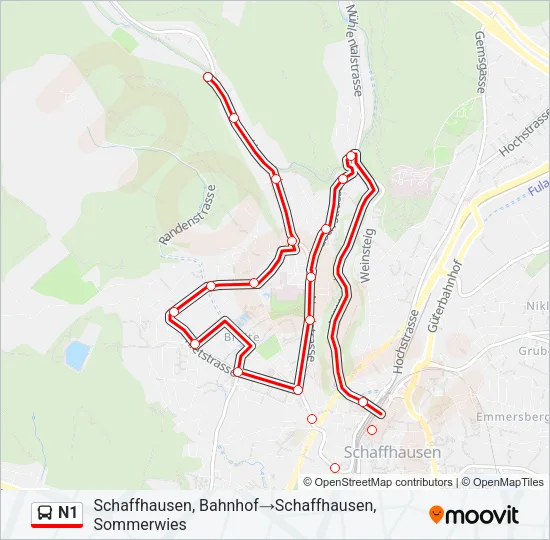 Plan de la ligne N1 de bus