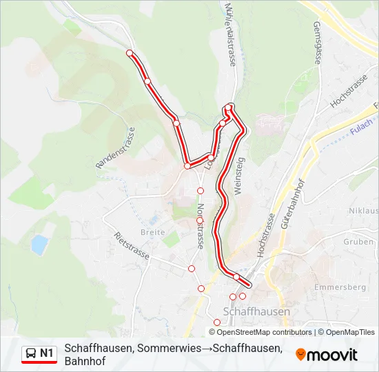 Plan de la ligne N1 de bus