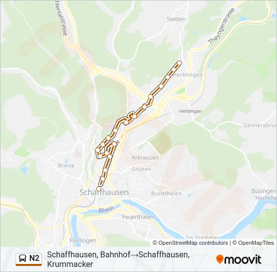 Plan de la ligne N2 de bus