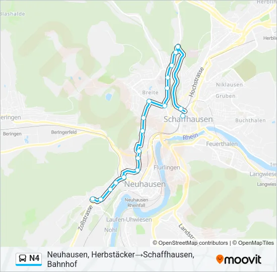 Plan de la ligne N4 de bus