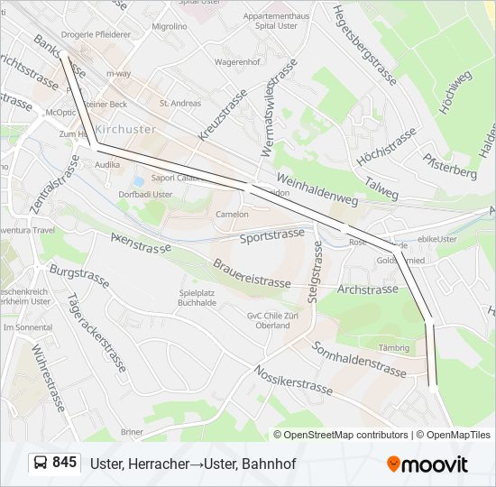 Plan de la ligne 845 de bus