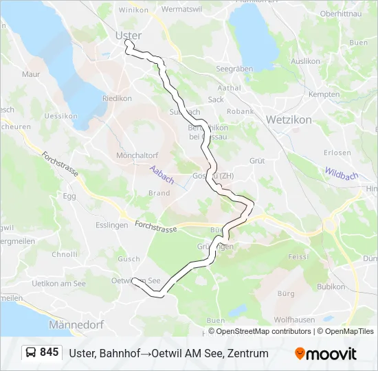 Plan de la ligne 845 de bus