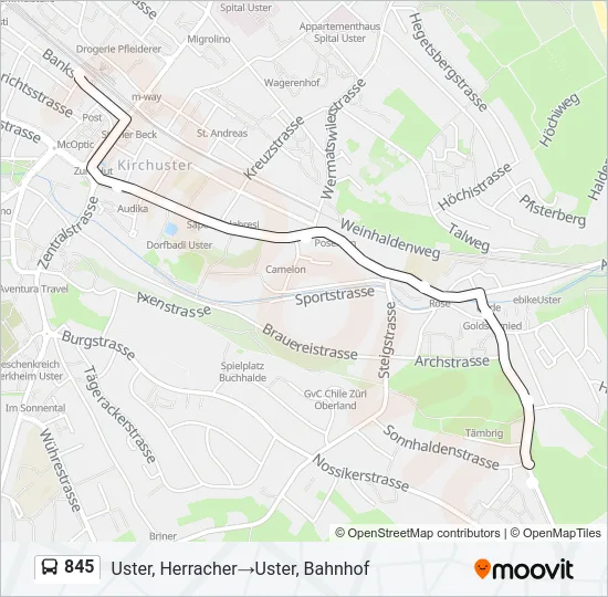 Plan de la ligne 845 de bus
