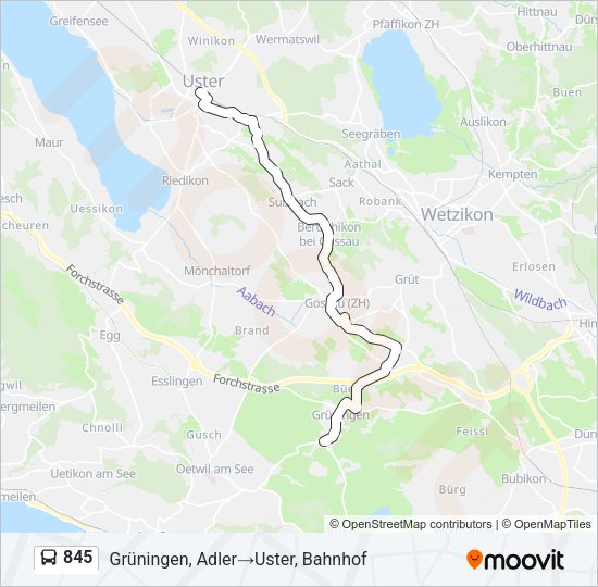 845 Route: Schedules, Stops & Maps - Grüningen, Adler‎→Uster, Bahnhof ...