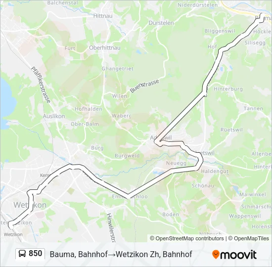 Plan de la ligne 850 de bus